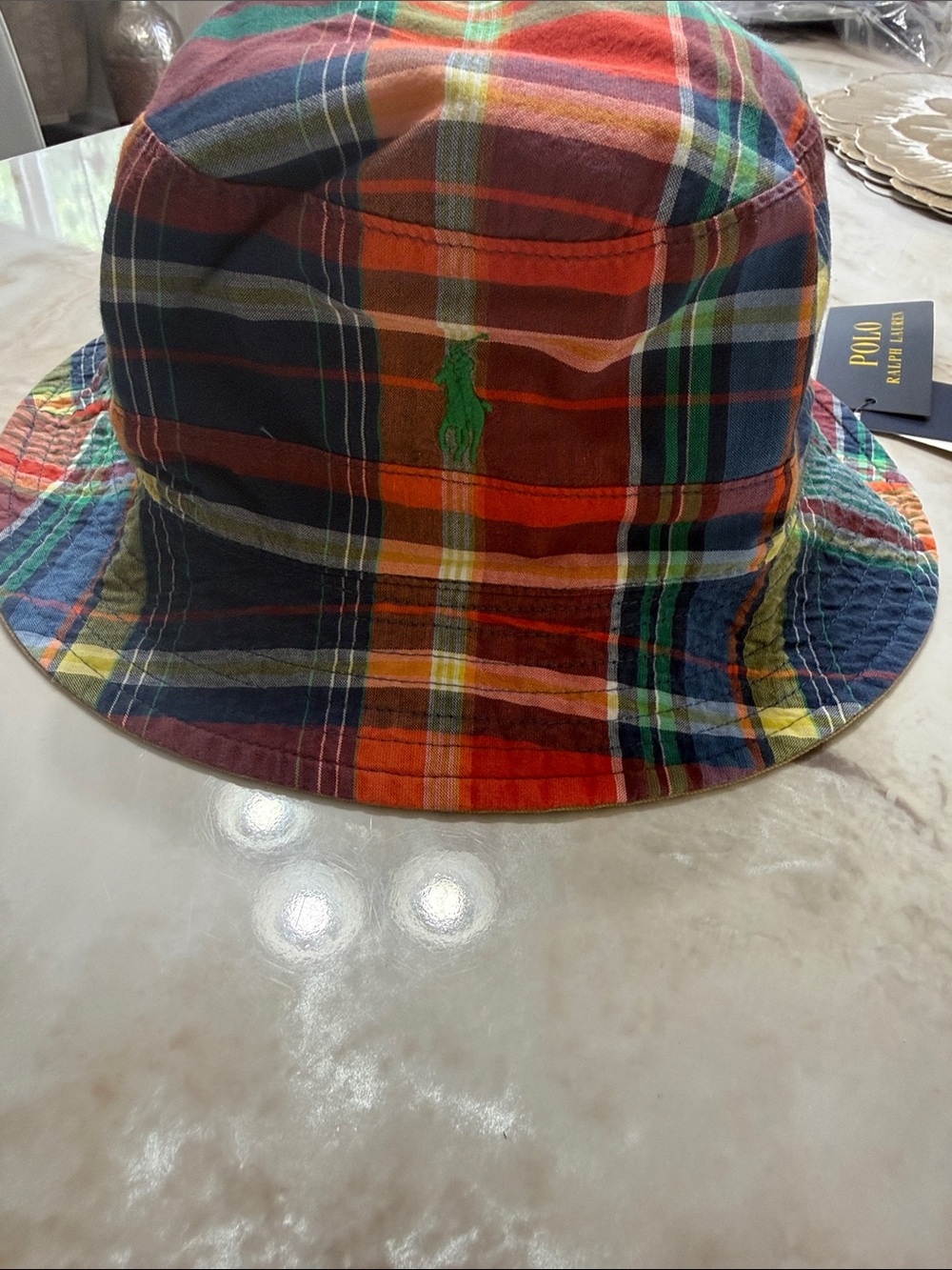 Ralph Lauren Multicolor Plaid Bucket Hat (Reversible) with a  Pony Embroidery